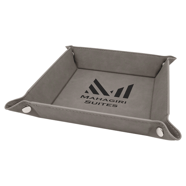 6″ x 6″ Gray Laserable Leatherette Snap Up Tray with Silver Snaps
