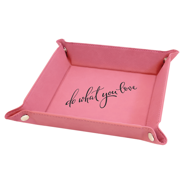 6″ x 6″ Pink Laserable Leatherette Snap Up Tray with Silver Snaps