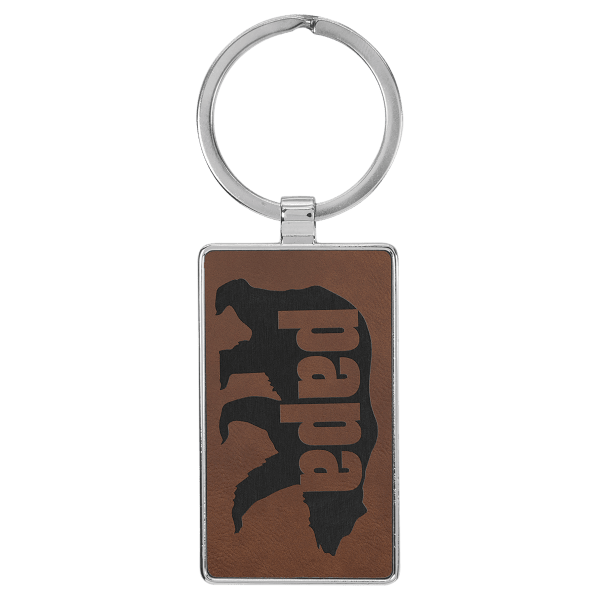 2 3/4″ x 1 1/4″ Laserable Leatherette/Metal Dark Brown Rectangle Keychain