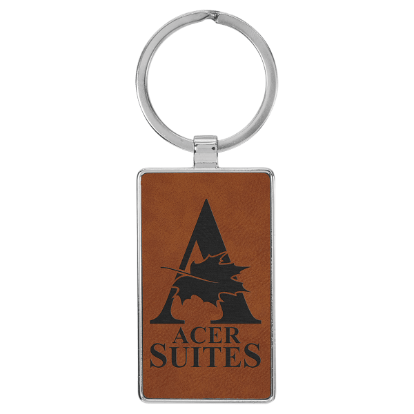 2 3/4″ x 1 1/4″ Laserable Leatherette/Metal Rawhide Rectangle Keychain