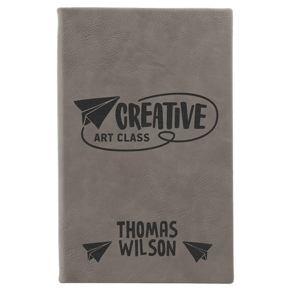 5 1/4″ x 8 1/4″ Gray Laserable Leatherette Sketch Book with Unlined Notepad