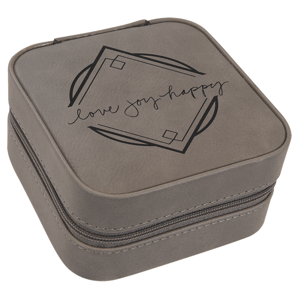 4″ X 4″ Gray Laserable Leatherette Travel Jewelry Box with Tan Lining