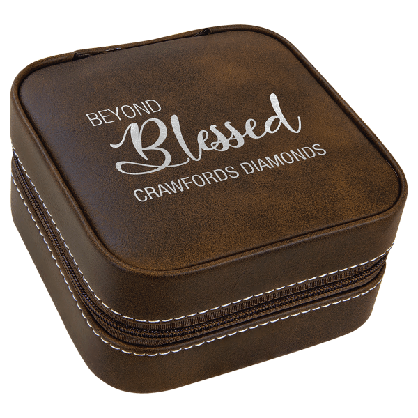 4″ X 4″ Rustic/Silver Leatherette Travel Jewelry Box with Tan Lining