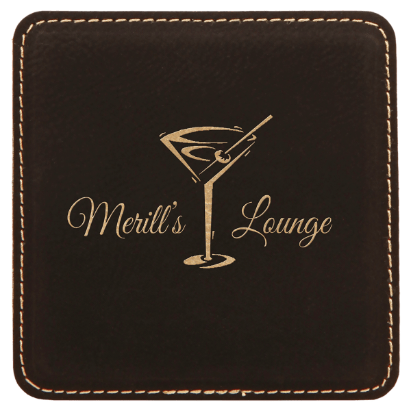 4″ x 4″ Square Black/Gold Laserable Leatherette Coaster