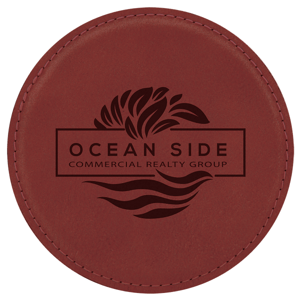 4″ Round Rose Laserable Leatherette Coaster