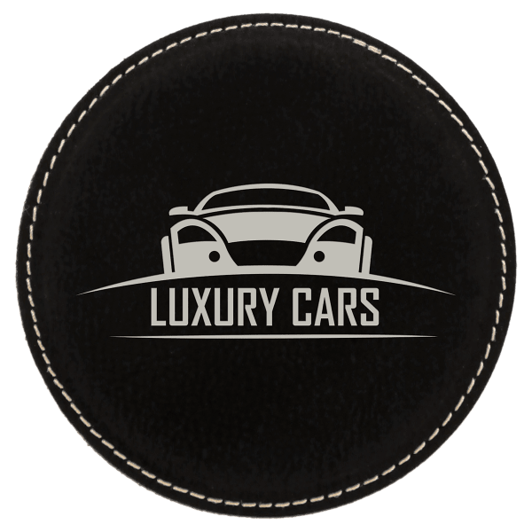 4″ Round Black/Silver Laserable Leatherette Coaster