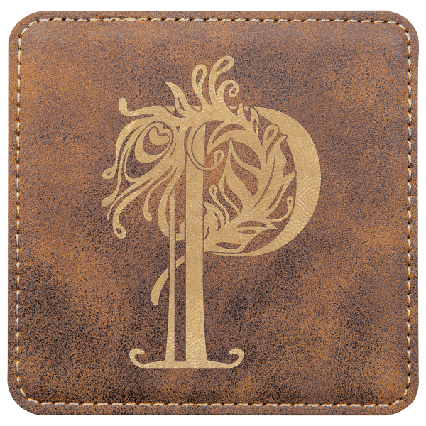 4″ x 4″ Square Rustic/Gold Laserable Leatherette Coaster