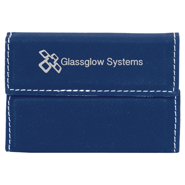 3 3/4″ x 2 3/4″ Blue/Silver Laserable Leatherette Hard Business Card Holder