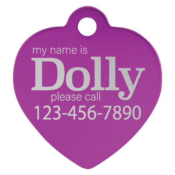 1″ x 1″ Purple Laserable Anodized Aluminum Heart Pet Tag