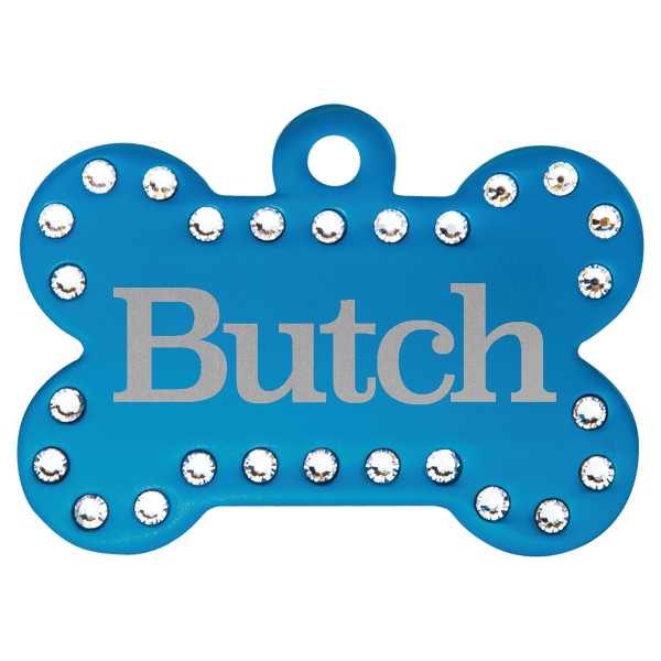 1 1/2″ x 1″ Blue Laserable Anodized Aluminum Swarovski Bling Bone with Tab