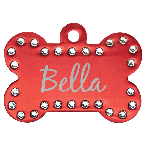 1 1/2″ x 1″ Red Laserable Anodized Aluminum Swarovski Bling Bone with Tab