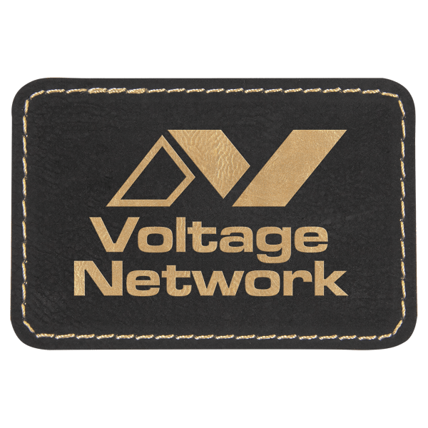 3″ x 2″ Rectangle Black/Gold Laserable Leatherette Patch with Adhesive