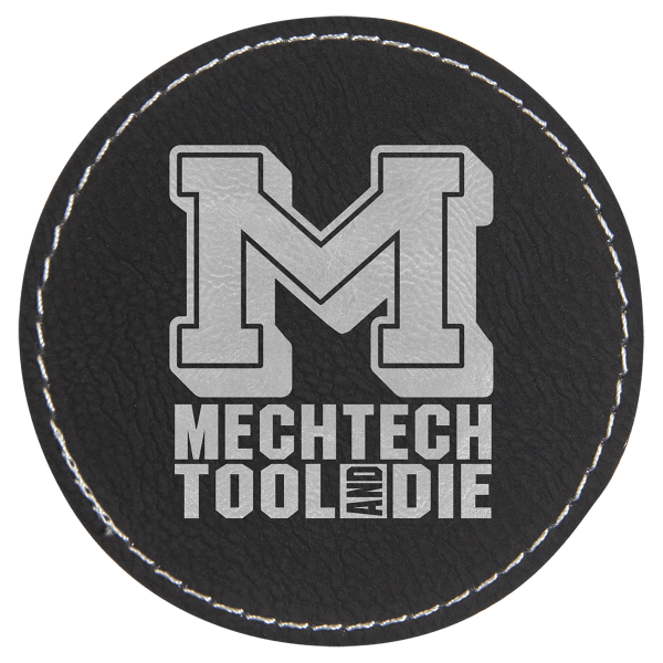 3″ Round Black/Silver Laserable Leatherette Patch with Adhesive