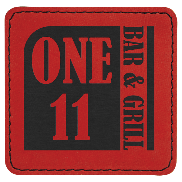 3″ x 3″ Square Red Laserable Leatherette Patch with Adhesive
