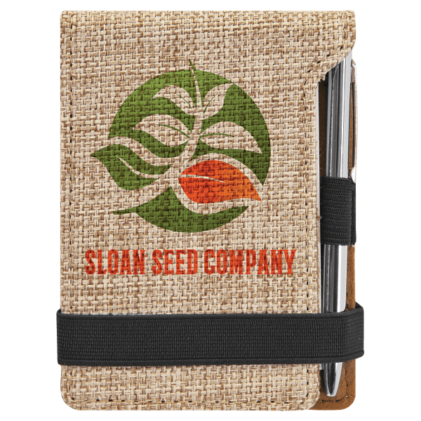3 1/4″ x 4 3/4″ Sublimatable Burlap Mini Notepad with Pen