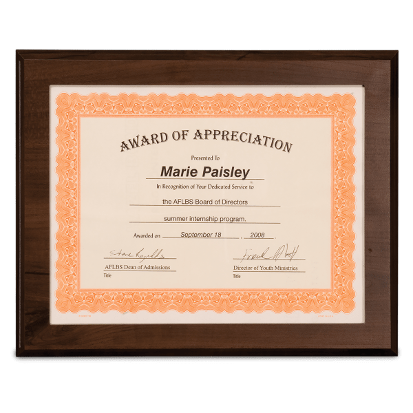 13″ x 10 1/2″ Cherry Finish Slide-In Frame Plaque with 11″ x 8 1/2″ Window