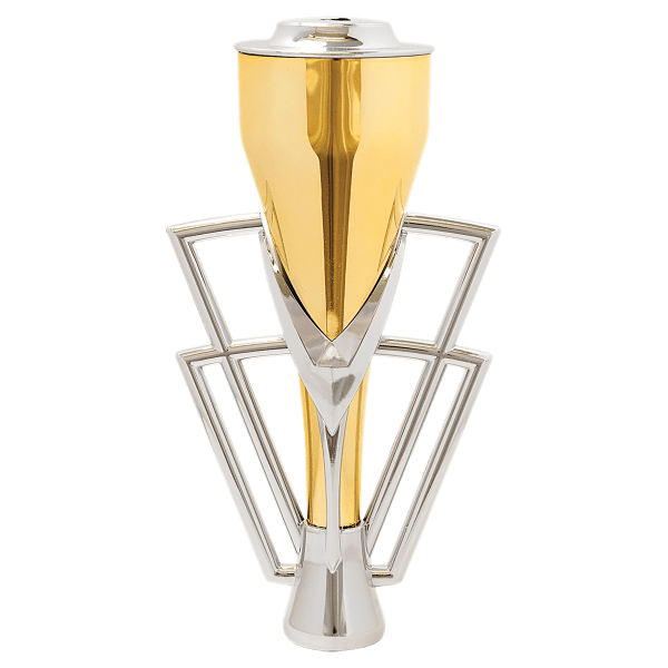 7 1/2″ Silver/Gold Plastic Cup with Lid (Silver Holder, Gold Cup, Silver Lid)
