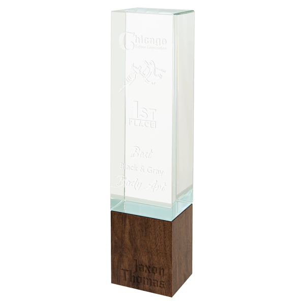 9 3/4″ Rectangle Sierra Glass with Walnut Base