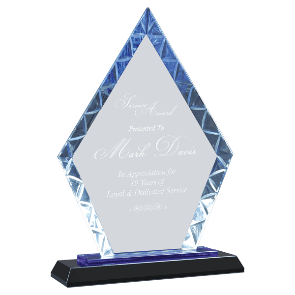 9″ Clear Diamond Accent Glass on Blue & Black Reflective Base