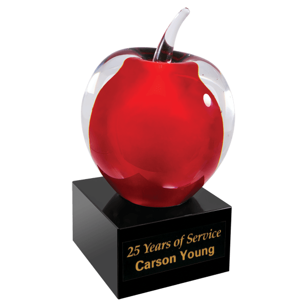 5 3/4″ Red and Clear Glass Apple with Black Base