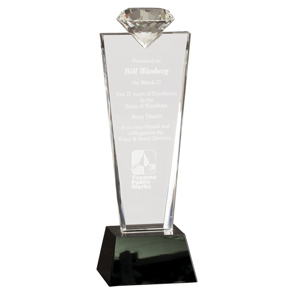 11″ Crystal Diamond Top Award on Black Pedestal Base