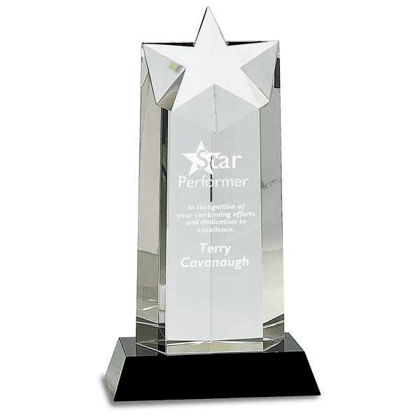 10″ Crystal Star Column on Black Pedestal Base