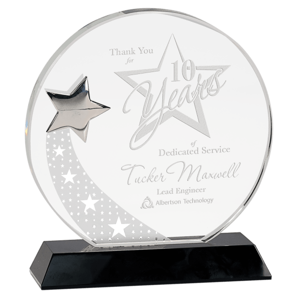 7 1/4″ Round Crystal with Silver Star on Black Pedestal Base