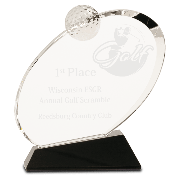 6 1/2″ Clear Crystal Oblong Golf Award on Black Crystal Base