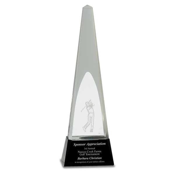 11 1/2″ Clear Crystal 3D Golf Spire on Black Pedestal Base