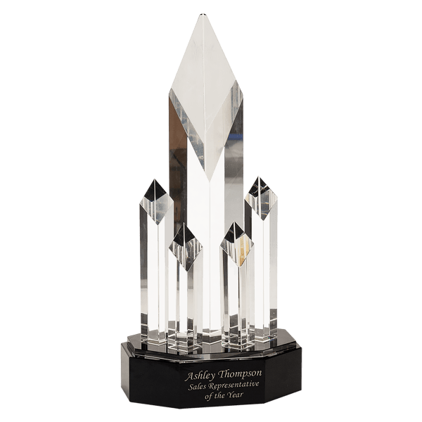 11″ Clear Crystal 5 Rising Diamonds on Black Pedestal Base