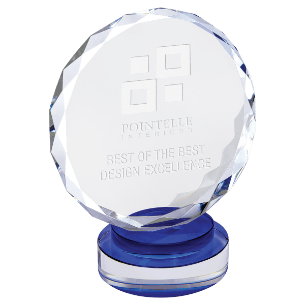 7″ Round Facet Crystal on Blue & Clear Round Base