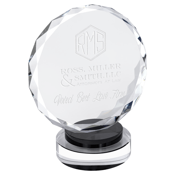 7″ Round Facet Crystal on Black & Clear Round Base