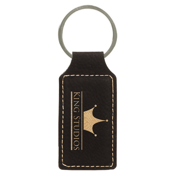 2 3/4″ x 1 1/4″ Black/Gold Laserable Leatherette Rectangle Keychain