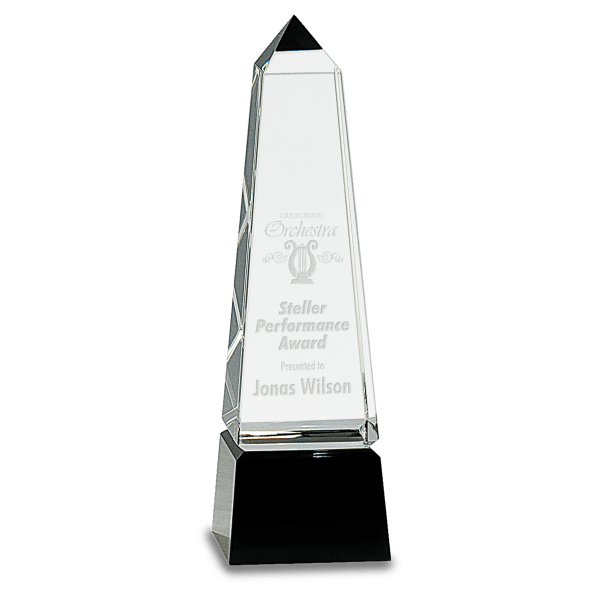 8″ Obelisk Crystal on Black Pedestal Base