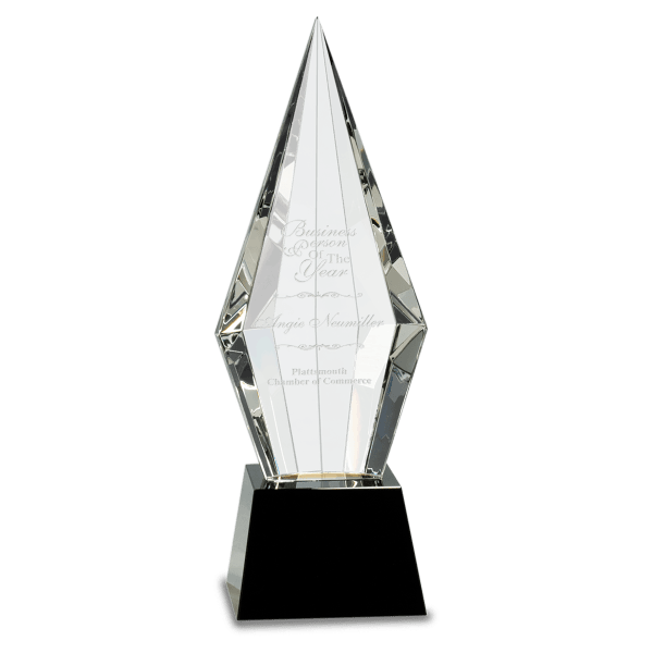 11″ Obelisk Facet Crystal on Black Pedestal Base