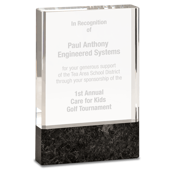 4″ x 6″ Clear Fusion Crystal Award with Genuine Black Marble