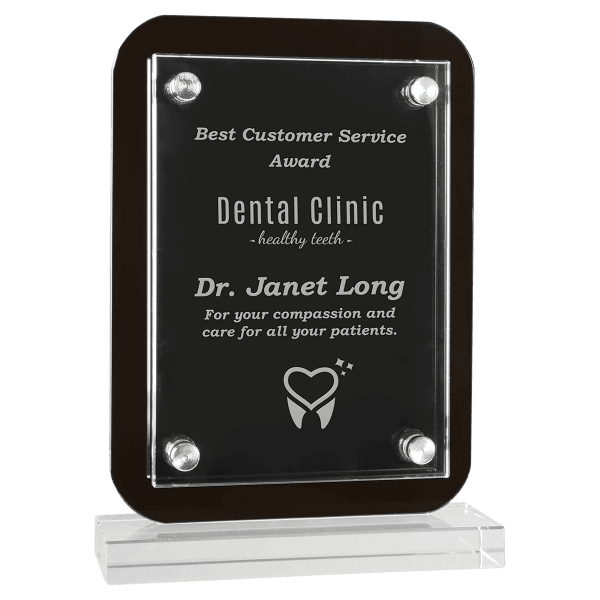5 1/2″ x 7 3/4″ Black Floating Glass Standup Plaque