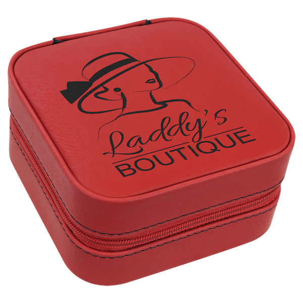 4″ X 4″ Red Laserable Leatherette Travel Jewelry Box with Black Lining
