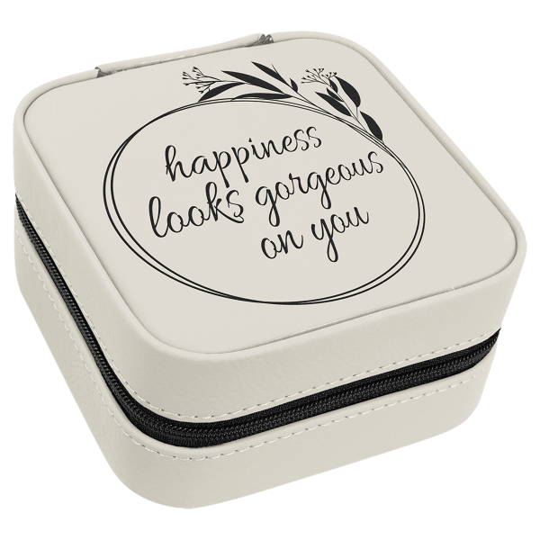 4″ X 4″ White/Black Laserable Leatherette Travel Jewelry Box with Black Lining