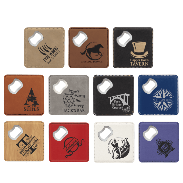 4″ x 4″ Laserable Leatherette Bottle Opener Coaster Sample Set