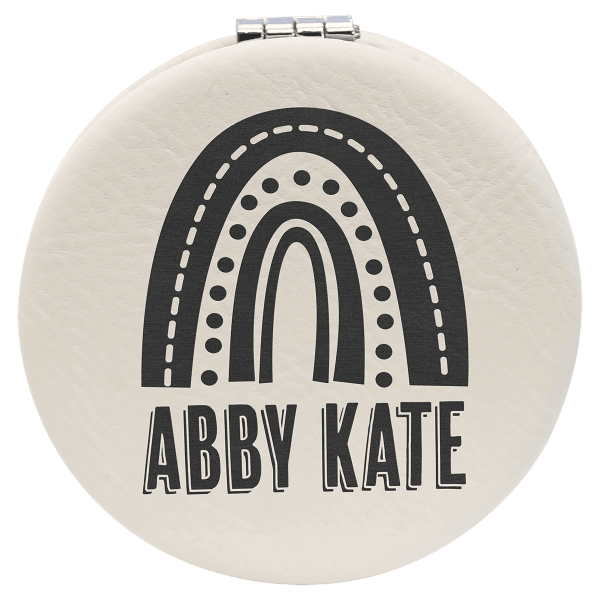 2 1/2″ White Laserable Leatherette Compact Mirror