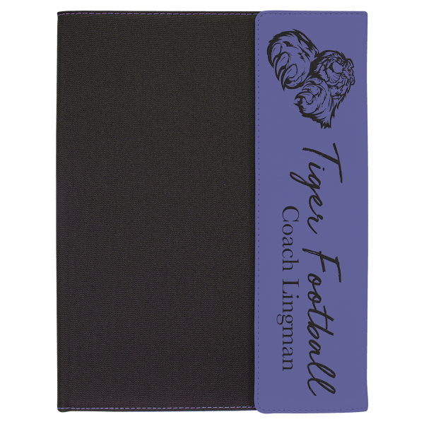 9 1/2″ x 12″ Purple Laserable Leatherette / Black Canvas Portfolio with Note Pad