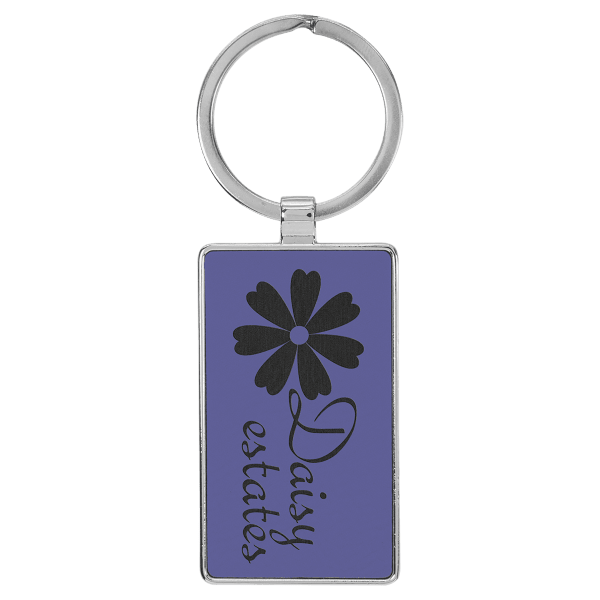 2 3/4″ x 1 1/4″ Laserable Leatherette/Metal Purple Rectangle Keychain