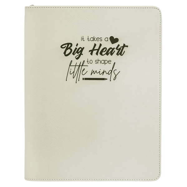 9 1/2″ x 12″ White with Zipper Laserable Leatherette Portfolio with Notepad