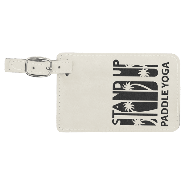 4 1/4″ x 2 3/4″ White/Black Laserable Leatherette Luggage Tag