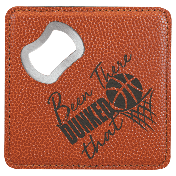 4″ x 4″ Square Basketball Laserable Leatherette Bottle Opener Coaster