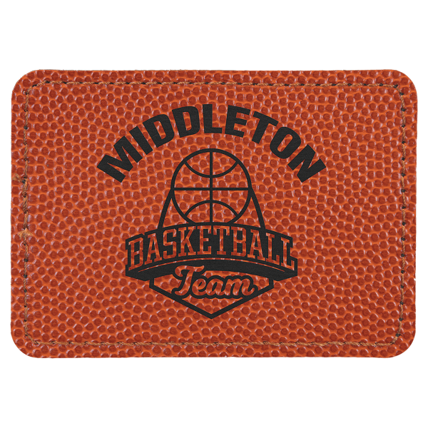 3 1/2″ x 2 1/2″ Rectangle Basketball Laserable Leatherette Patch with Adhesive