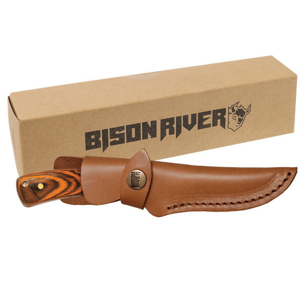 Bison River 7 3/4″ Fixed Blade Wood Knife with Leather Sheath