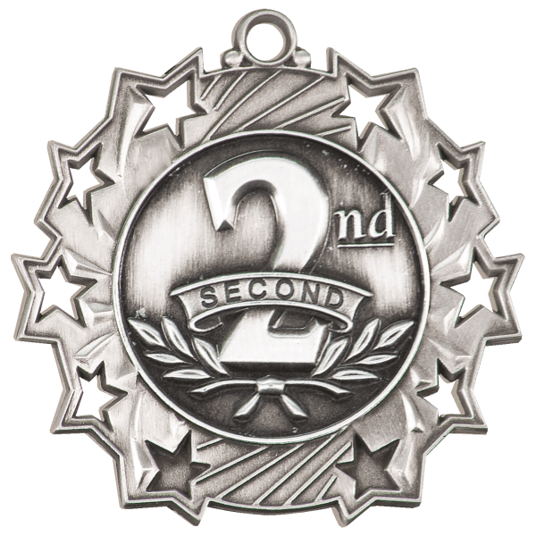 2 1/4″ Antique Silver 2nd Place Ten Star Medal