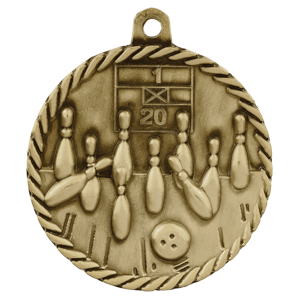 2″ Antique Gold Bowling High Relief Medal